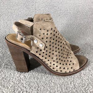Rag & Bone Women's 40 Leather Suede Chunky Heeled Sandals Taupe Open Toe Casual